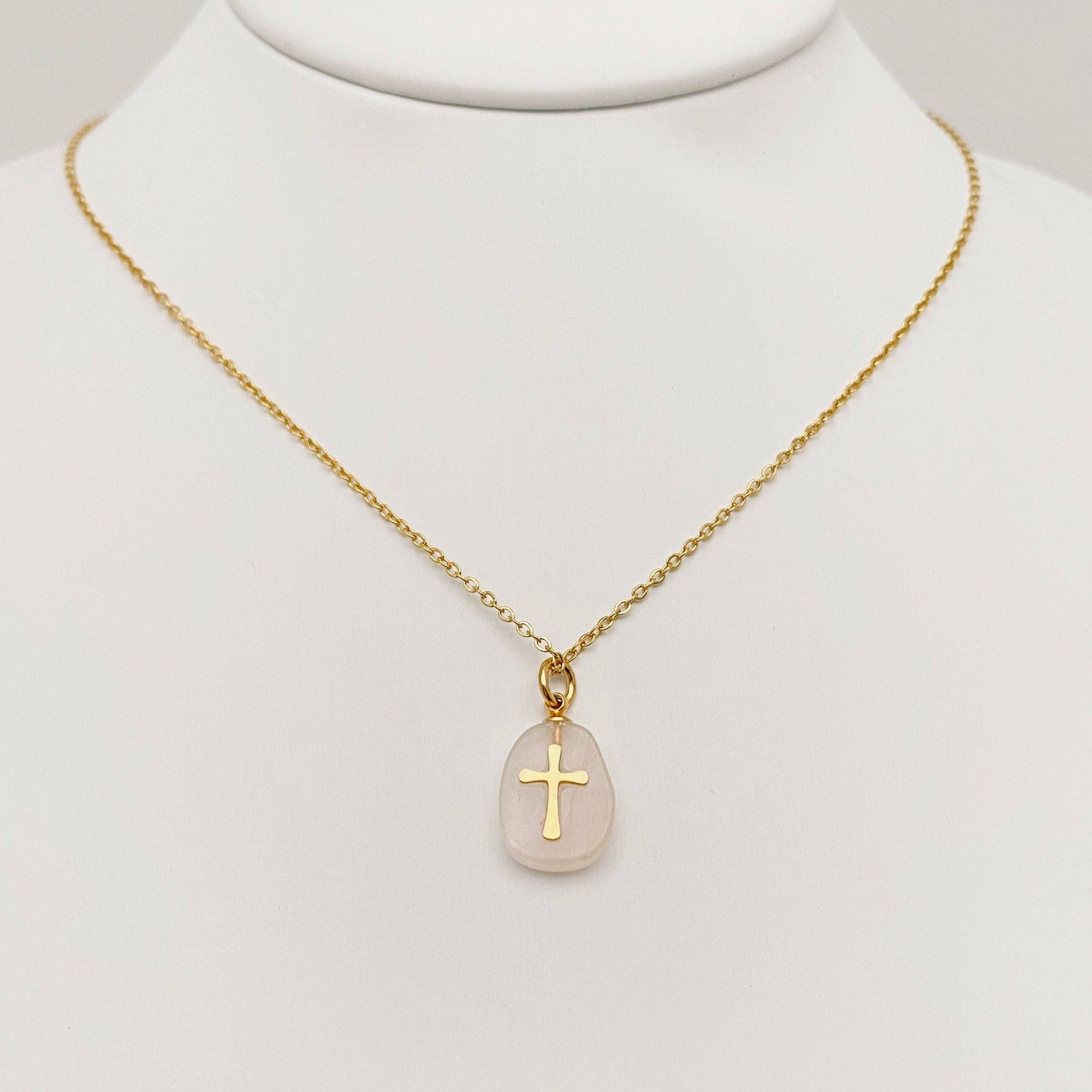 Natural Stone Stainless Steel Cross Pendant Necklace - CS: 4# turquoise blue
