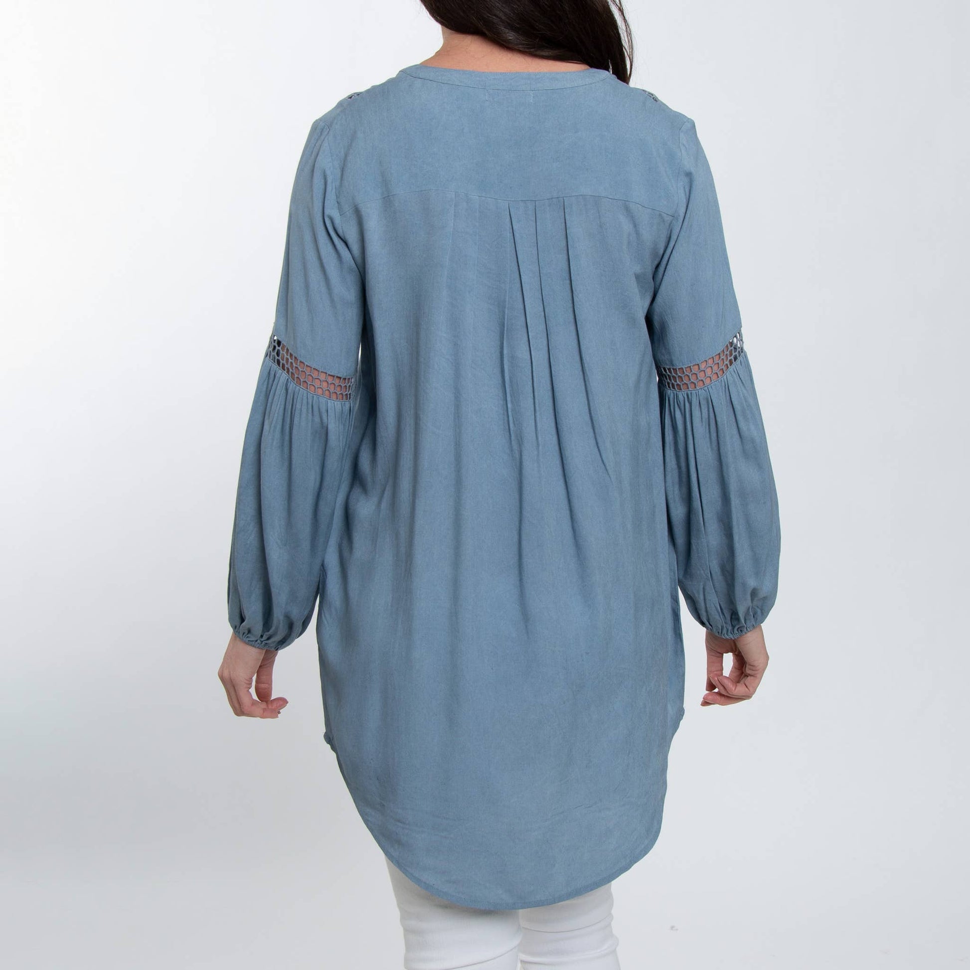 Oakley V-Neck Long Sleeve Lace Trim Tunic Shirt