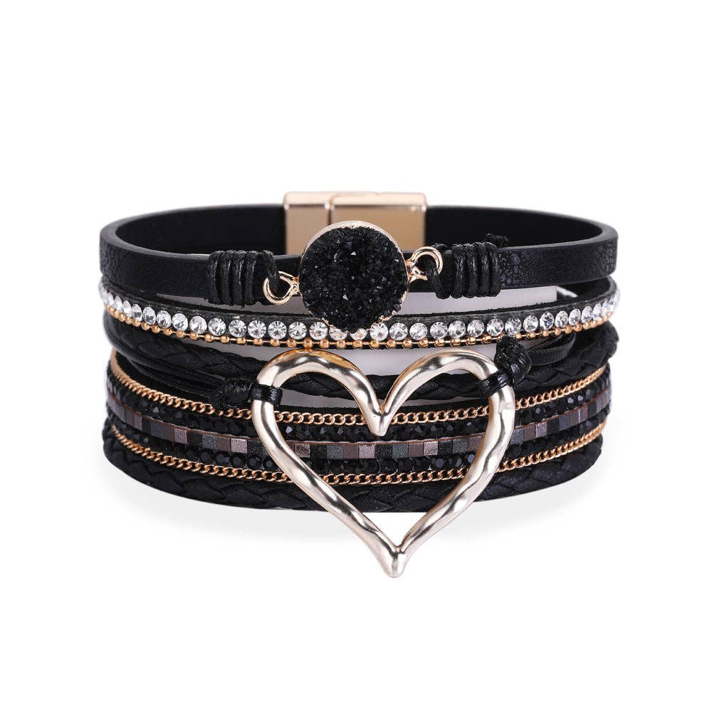 Multi-Layer Heart Charm Bangle Bracelets - BJ/LB: Red