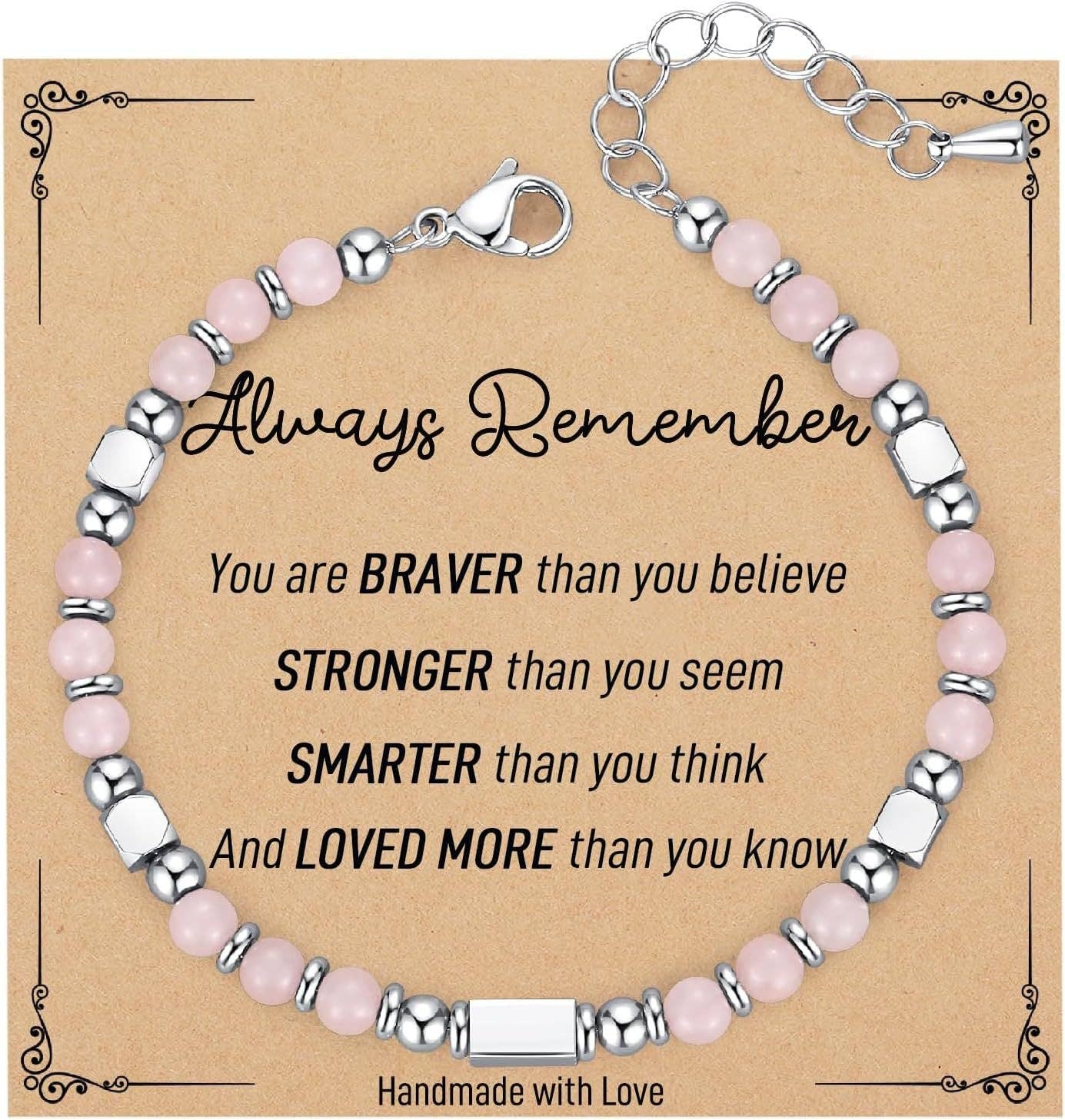 4mm Stone & Stainless Steel Bead Bracelet| Blessing Card -CS: Amethyst Bracelet & Awesome