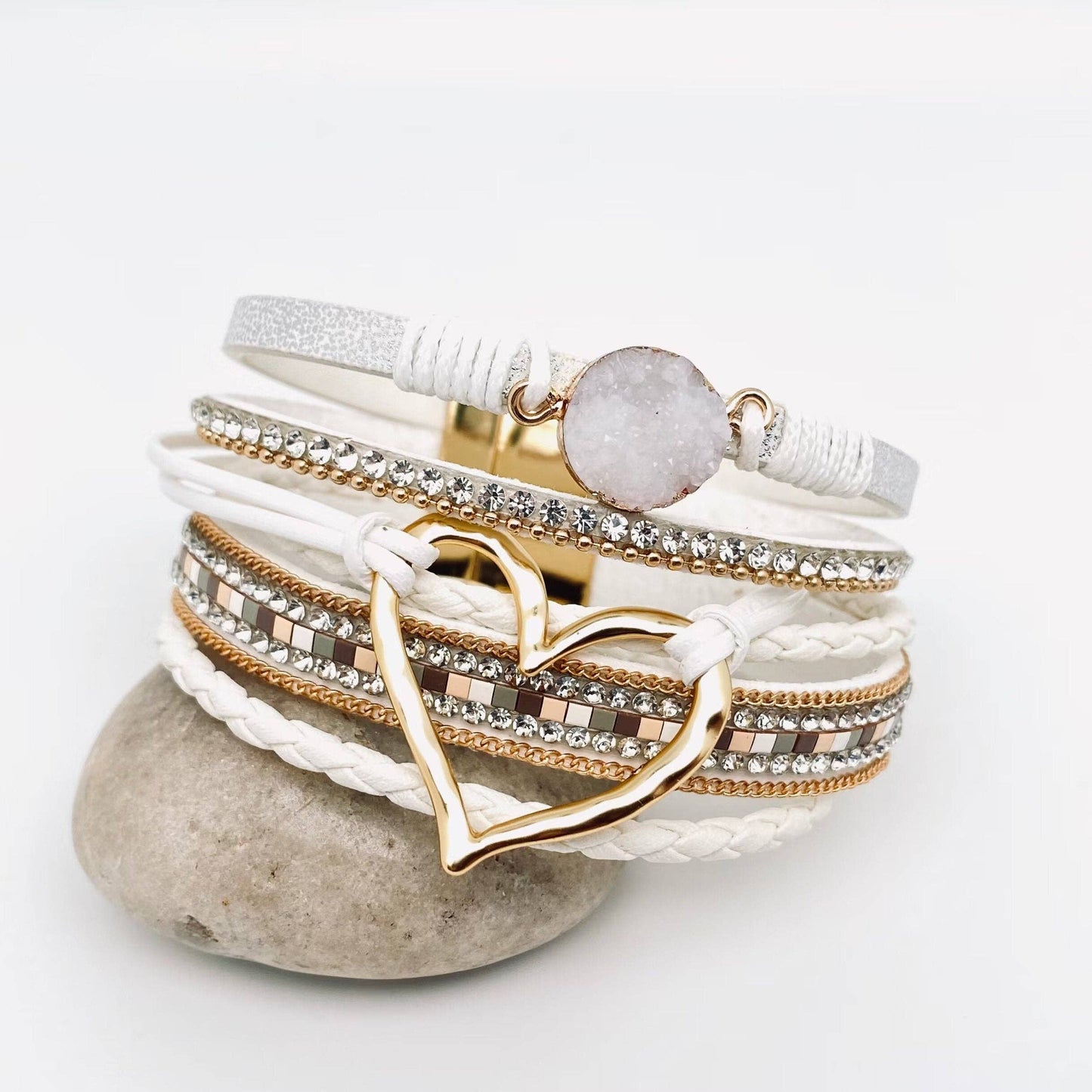 Multi-Layer Heart Charm Bangle Bracelets - BJ/LB: Silver