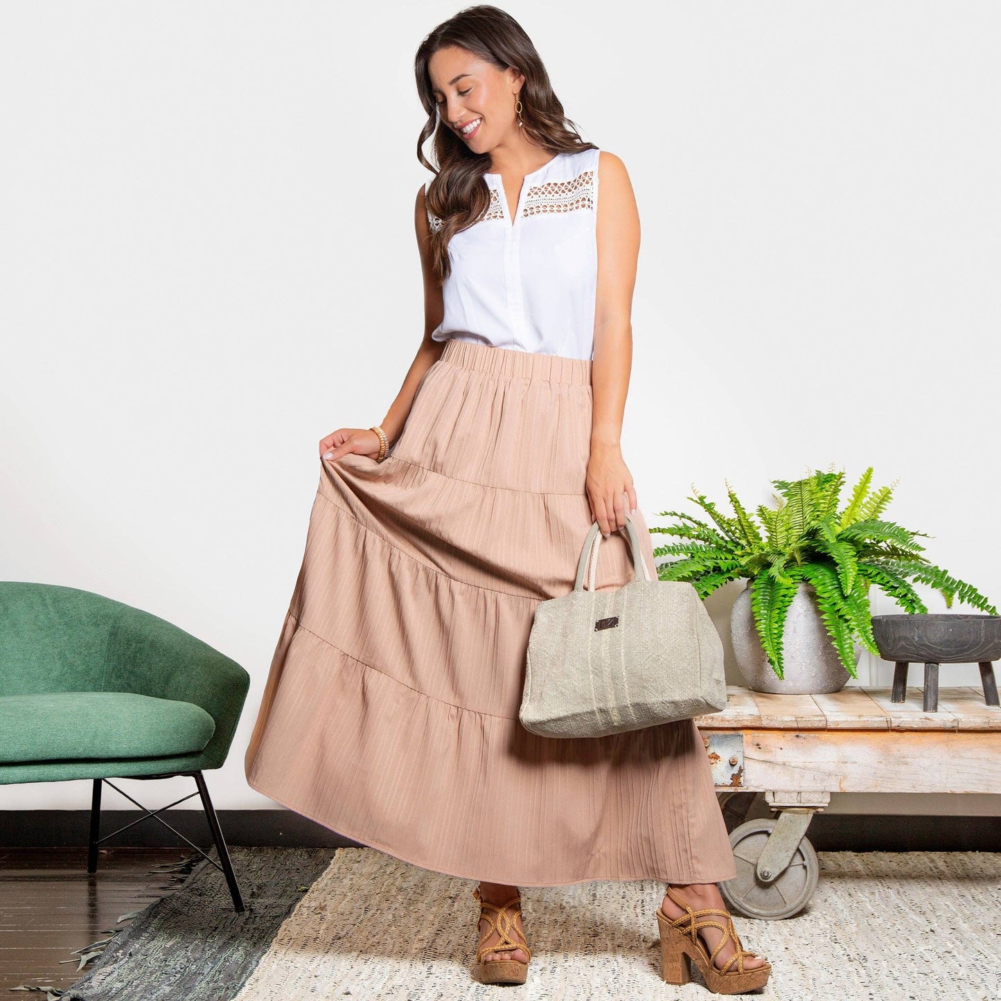 Rosewater Maxi Skirt with Pockets