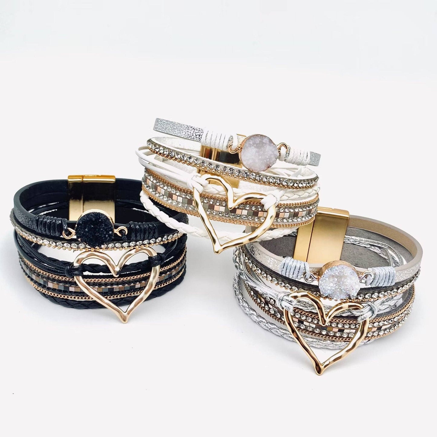 Multi-Layer Heart Charm Bangle Bracelets - BJ/LB: Gold