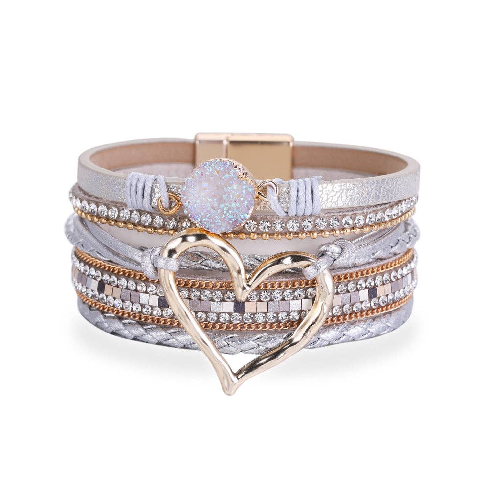 Multi-Layer Heart Charm Bangle Bracelets - BJ/LB: Gold