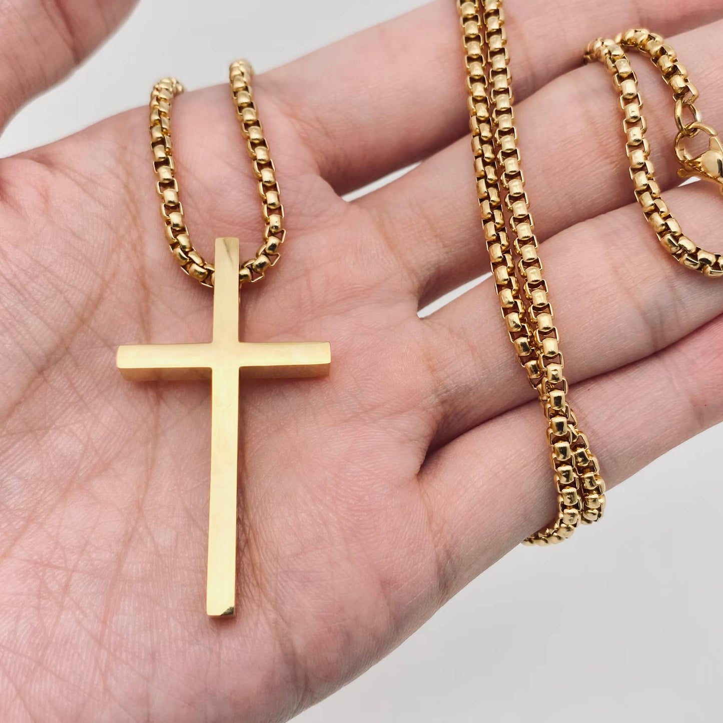 Glossy Cross Stainless Steel Pendant Necklace - MJ/MNP: Steel color