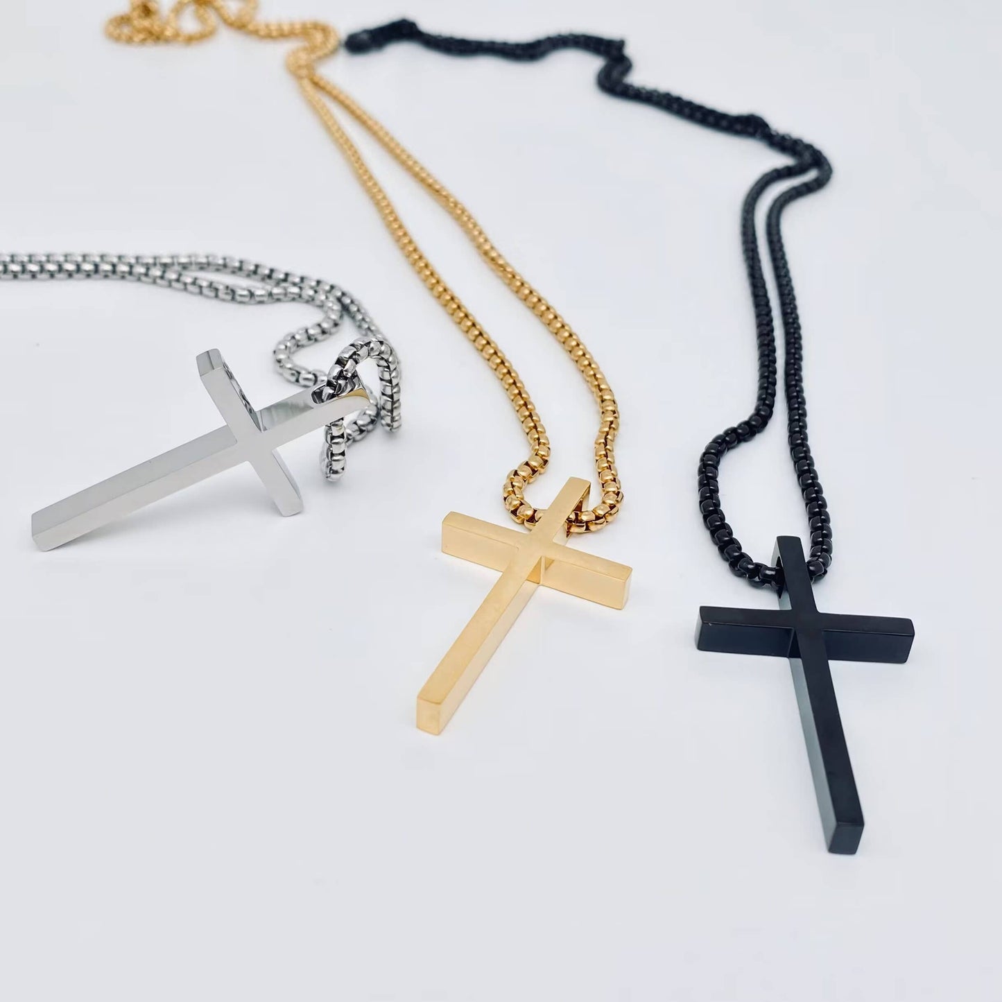 Glossy Cross Stainless Steel Pendant Necklace - MJ/MNP: Steel color