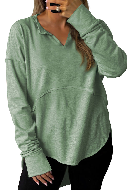 Green Terry Long Sleeve Top by CSB Private Label, showing a cozy, long-sleeve casual shirt with a relaxed fit and soft fabric texture.