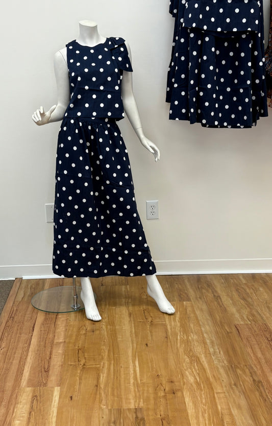 Navy w white polka dot Maxi Skirt