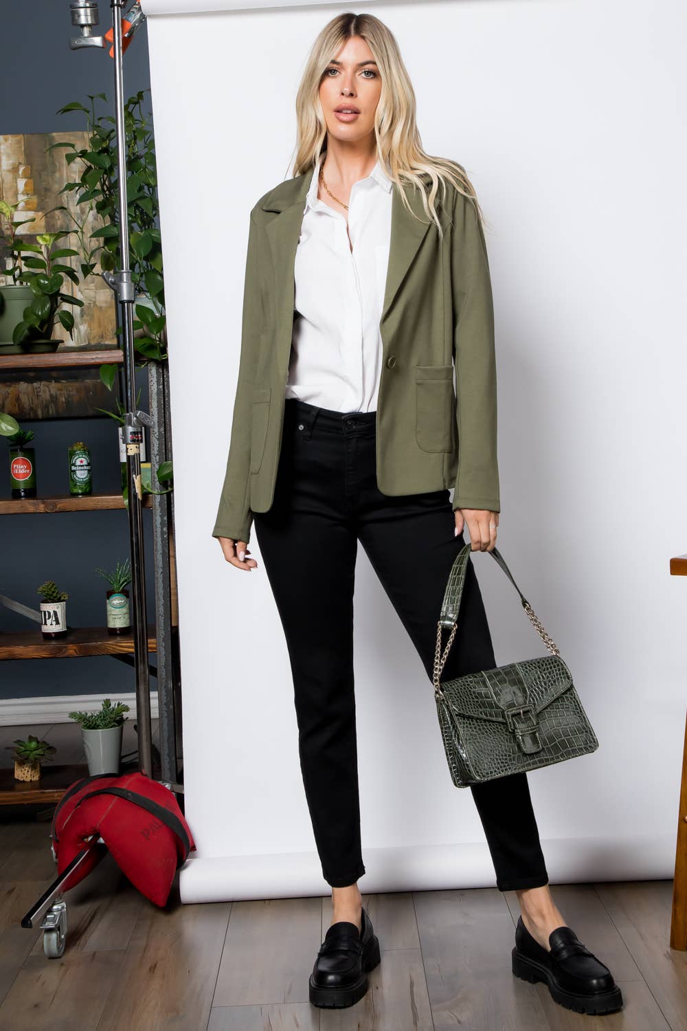 Ponte One Button Front /w Patch Pocket Blazer