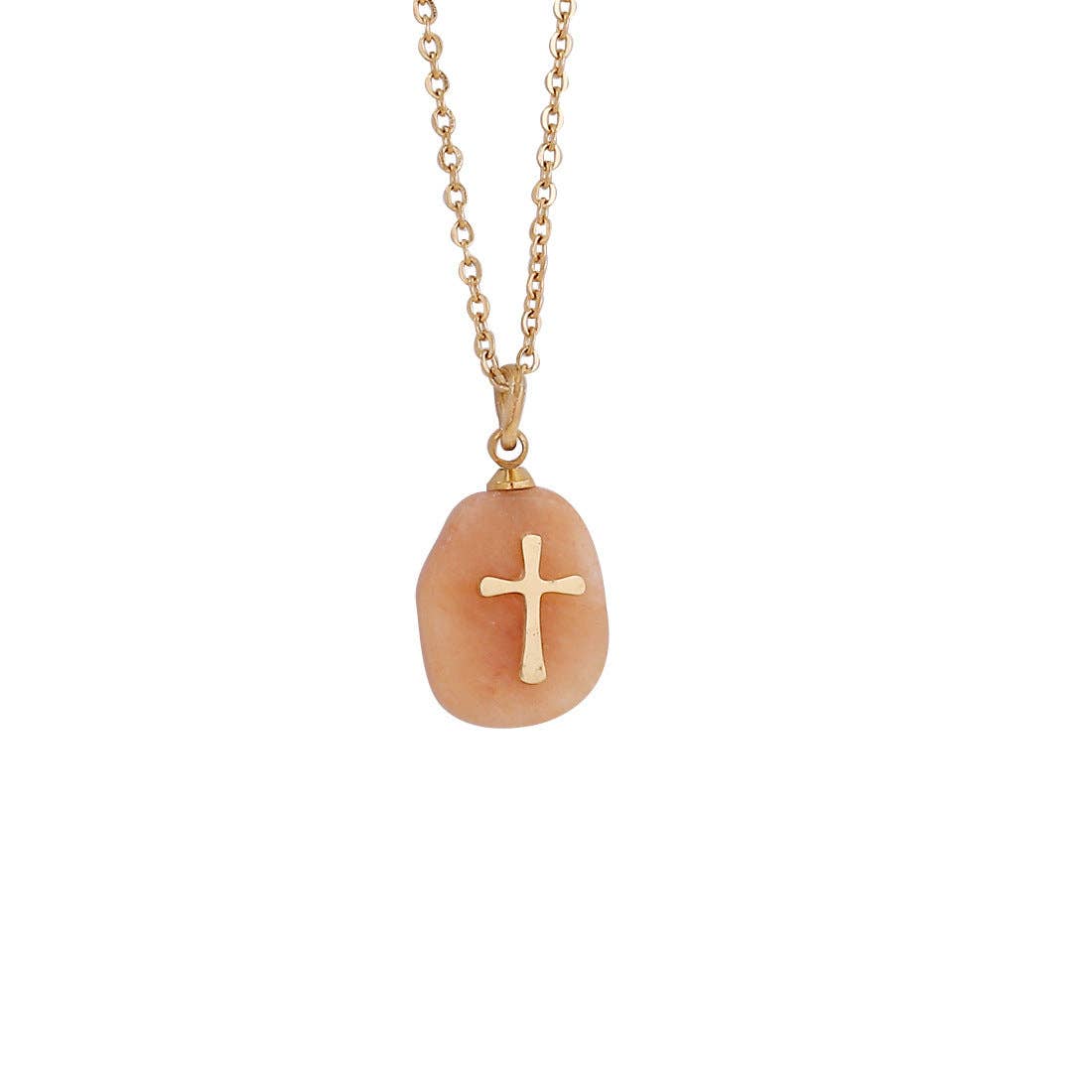 Natural Stone Stainless Steel Cross Pendant Necklace - CS: 5# Green