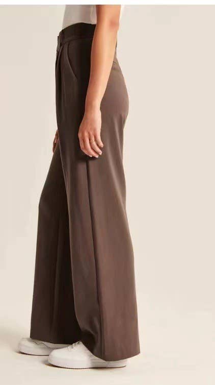 Ladies Solid Color High Waist Straight Leg Pants