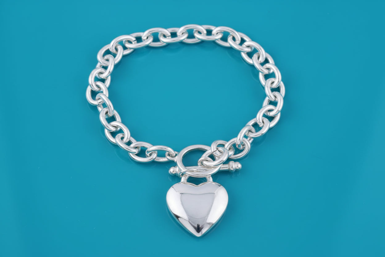 8 Inch Plated Tiffany Heart Tag Bracelet-Silver
