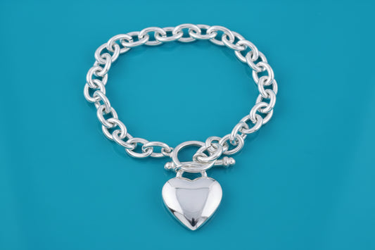 8 Inch Plated Tiffany Heart Tag Bracelet-Silver