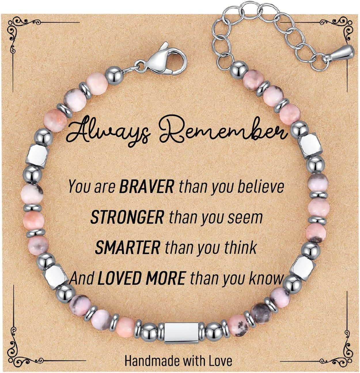 4mm Stone & Stainless Steel Bead Bracelet| Blessing Card -CS: Red Crystal Bracelet & Awesome