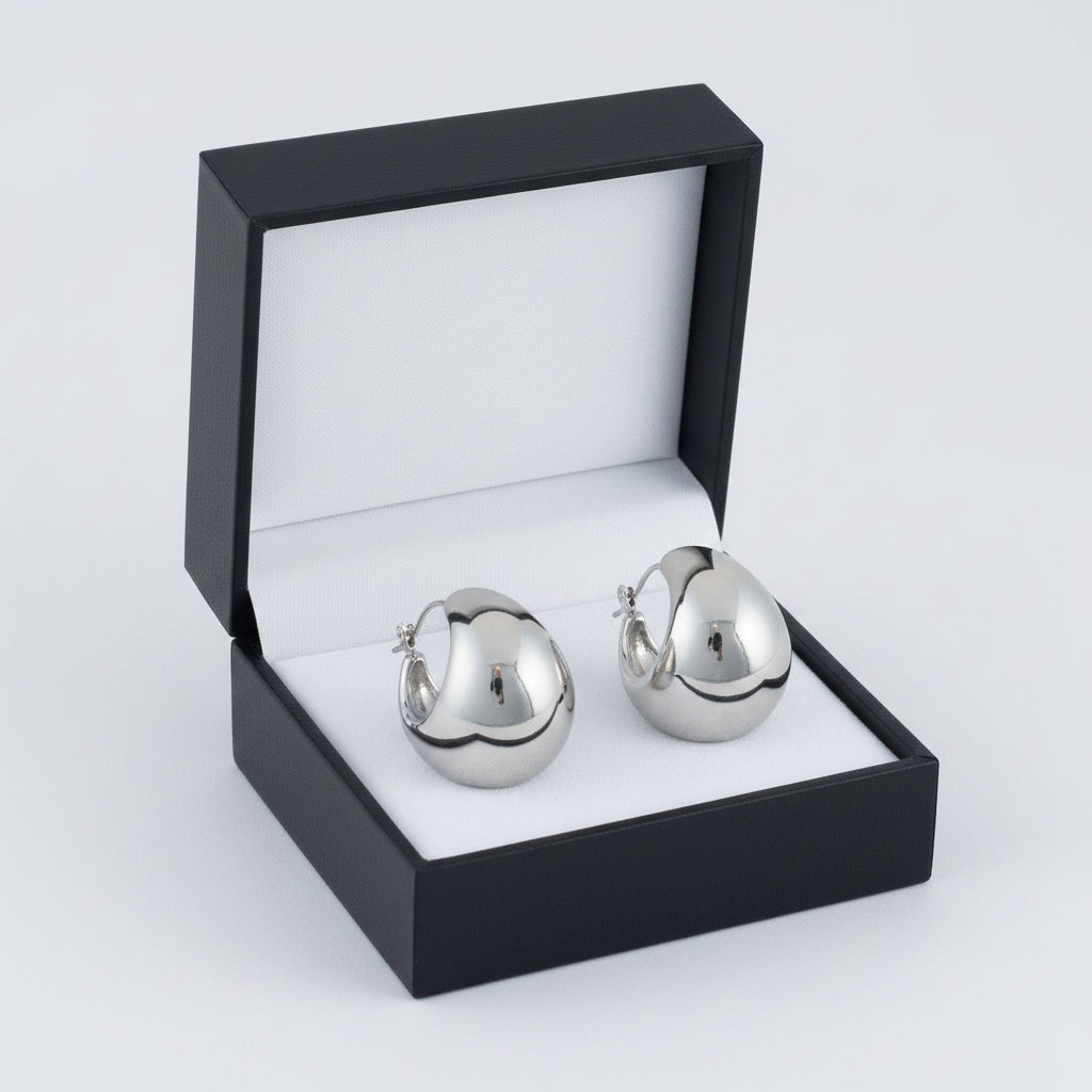 Narelle Waterproof Bowl Hoop Earrings: Silver