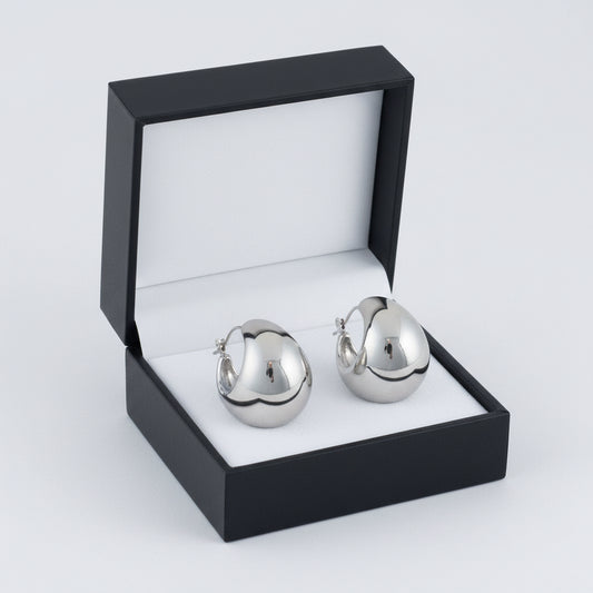Narelle Waterproof Bowl Hoop Earrings: Silver