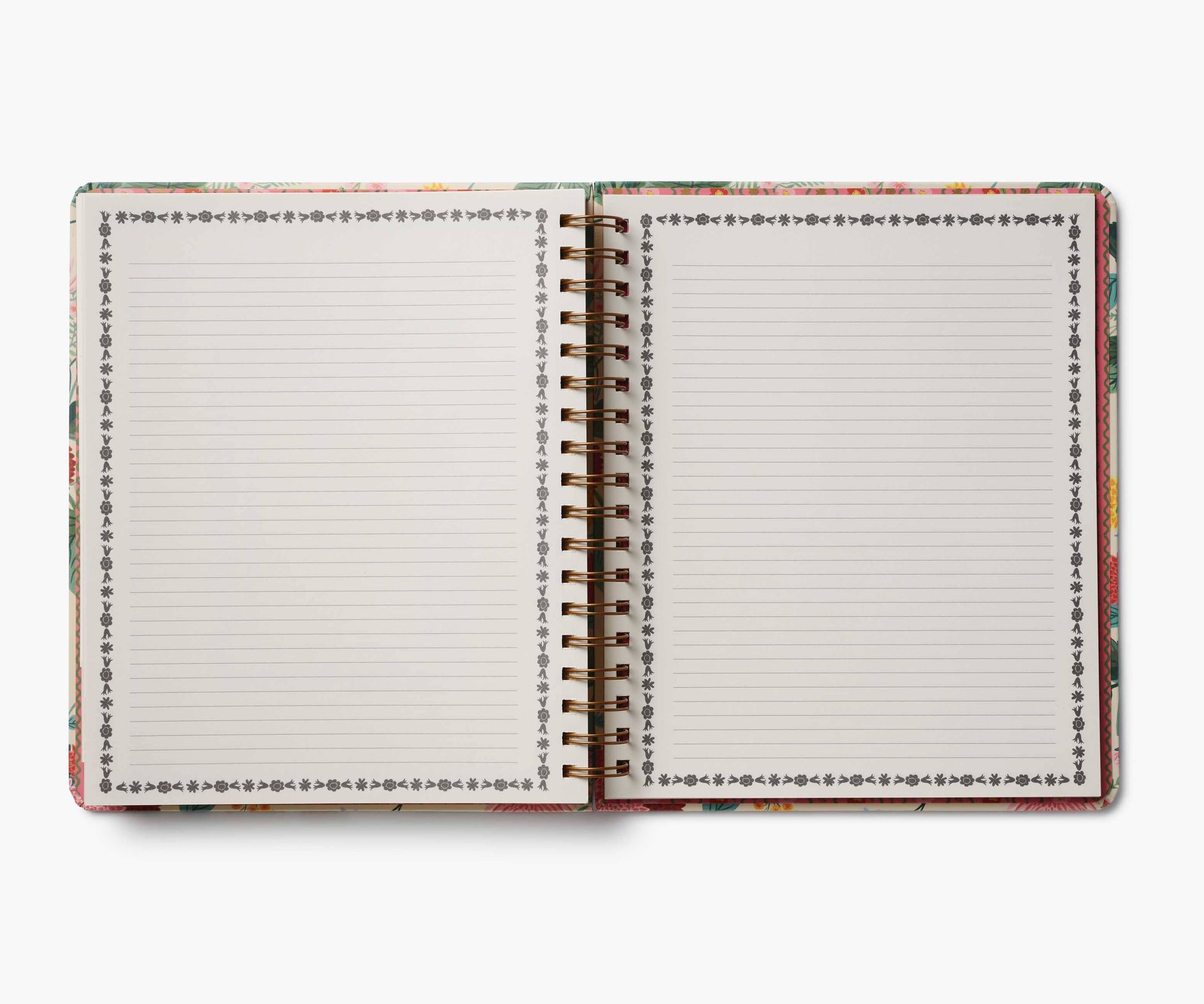 Open notebook with lined pages on a white background