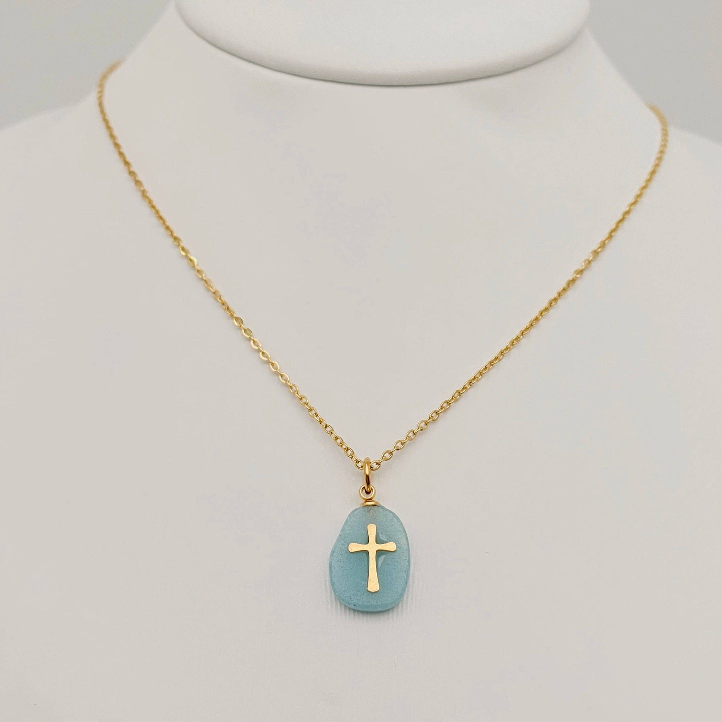 Natural Stone Stainless Steel Cross Pendant Necklace - CS: 6# gray