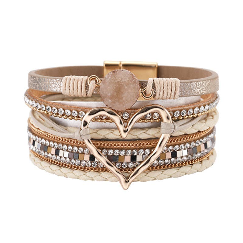 Multi-Layer Heart Charm Bangle Bracelets - BJ/LB: Gold