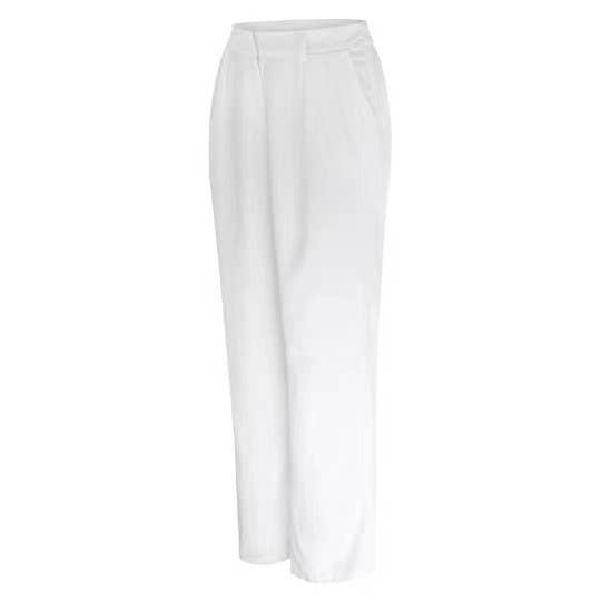 Ladies Solid Color High Waist Straight Leg Pants
