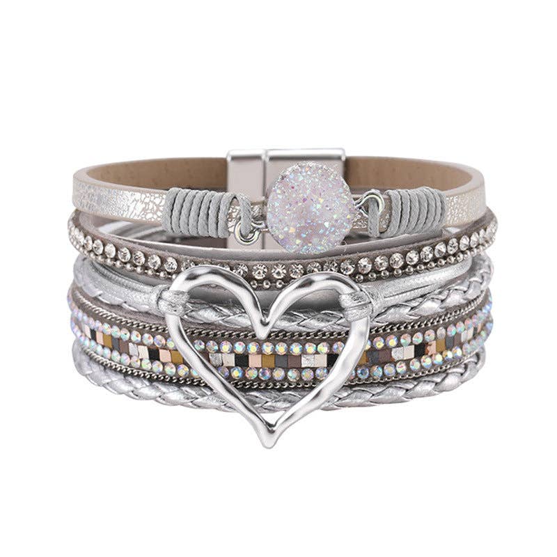 Multi-Layer Heart Charm Bangle Bracelets - BJ/LB: Red