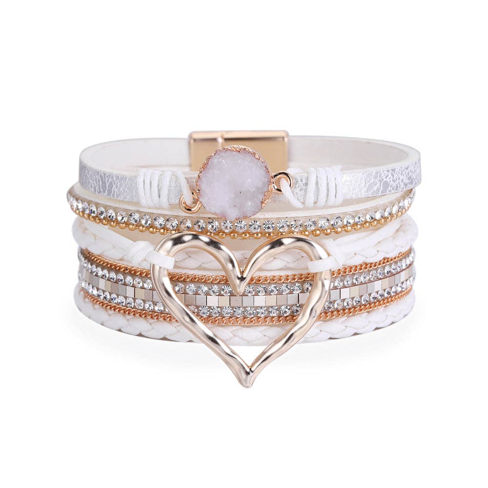 Multi-Layer Heart Charm Bangle Bracelets - BJ/LB: Silver