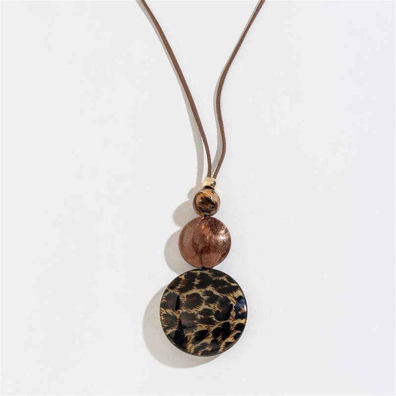 Cheetah Print Bubble Disc and Corded Y-Neck Necklace