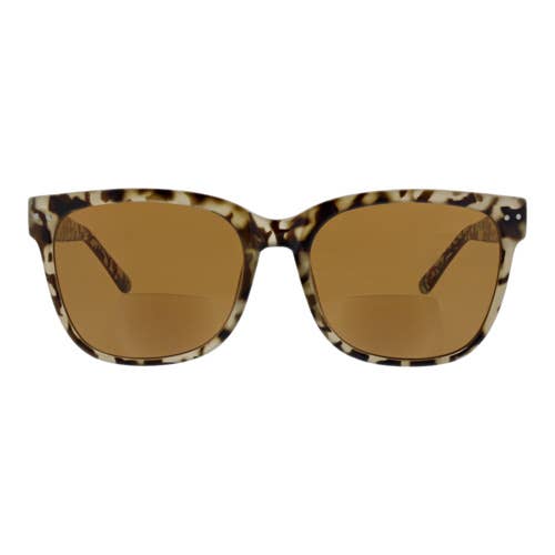 Sunglasses with tortoiseshell frame and brown lenses on a white background