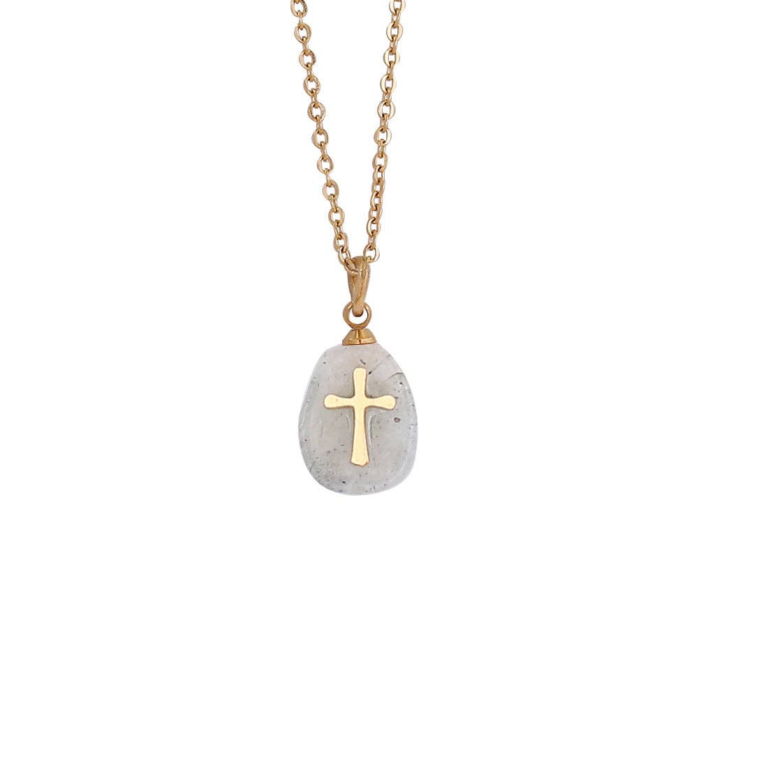 Natural Stone Stainless Steel Cross Pendant Necklace - CS: 4# turquoise blue