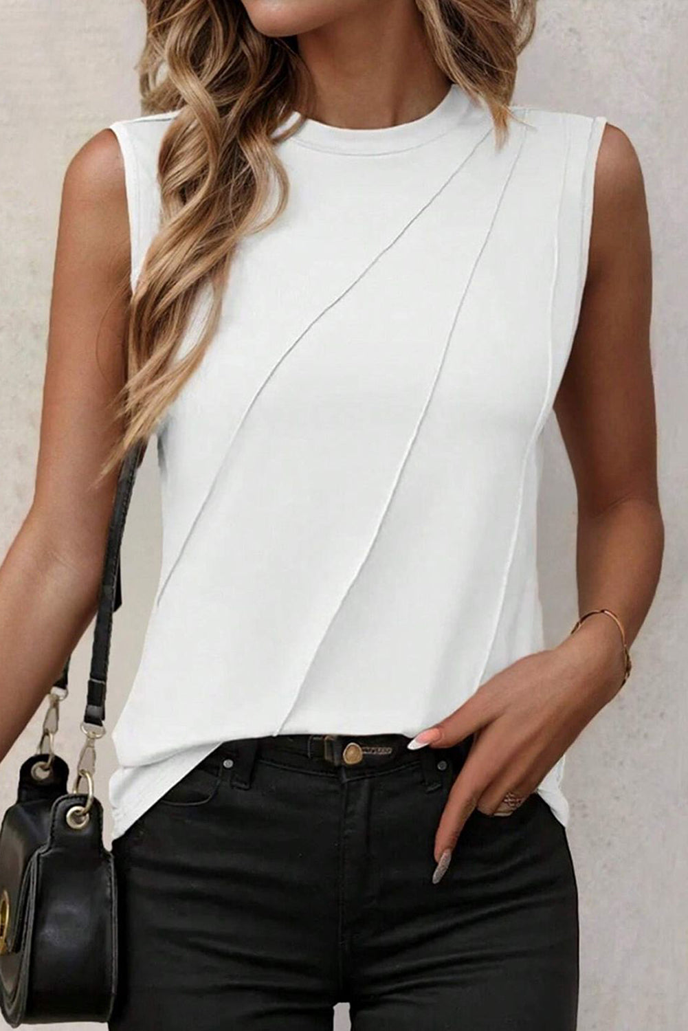 White Tank Top Pleated