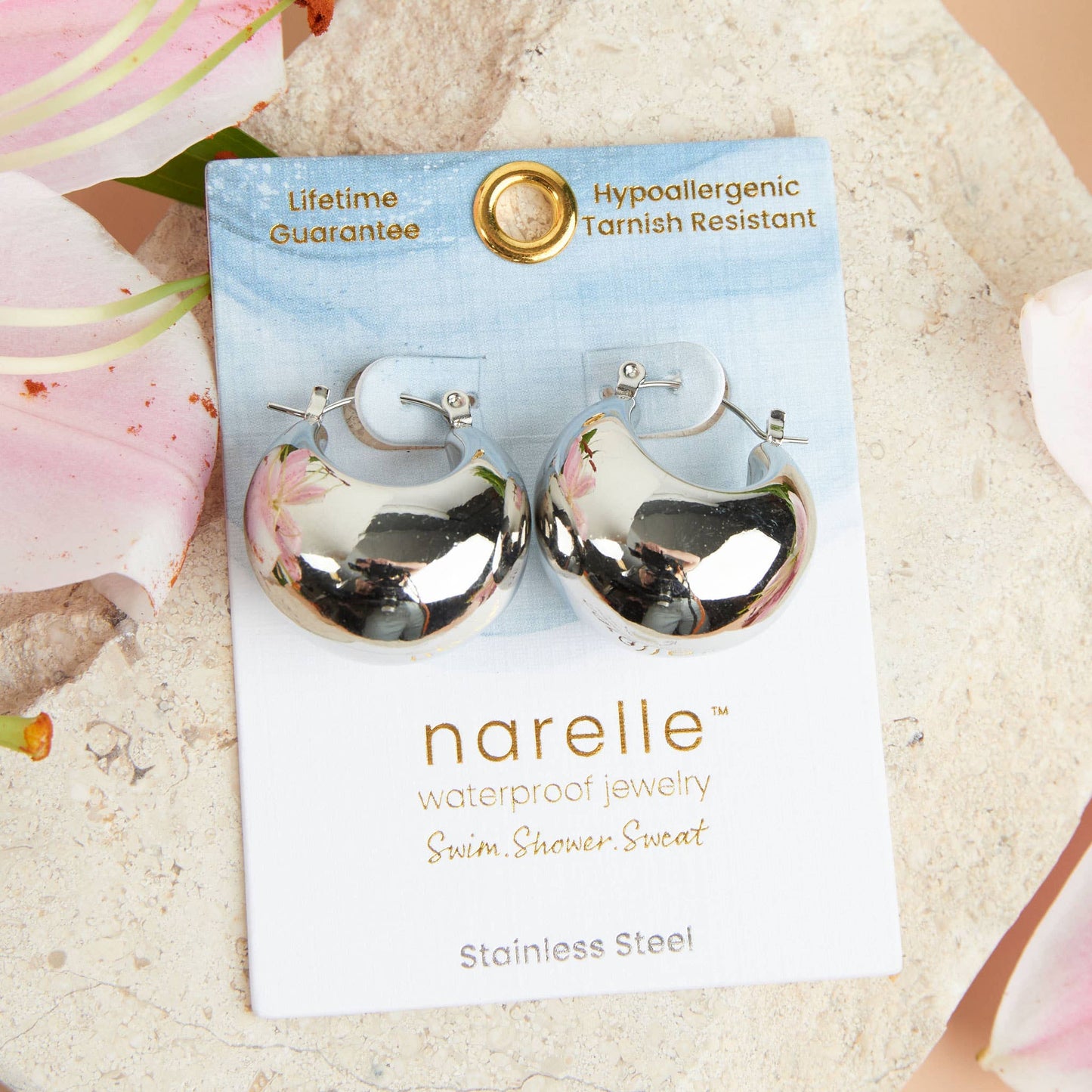 Narelle Waterproof Bowl Hoop Earrings: Silver