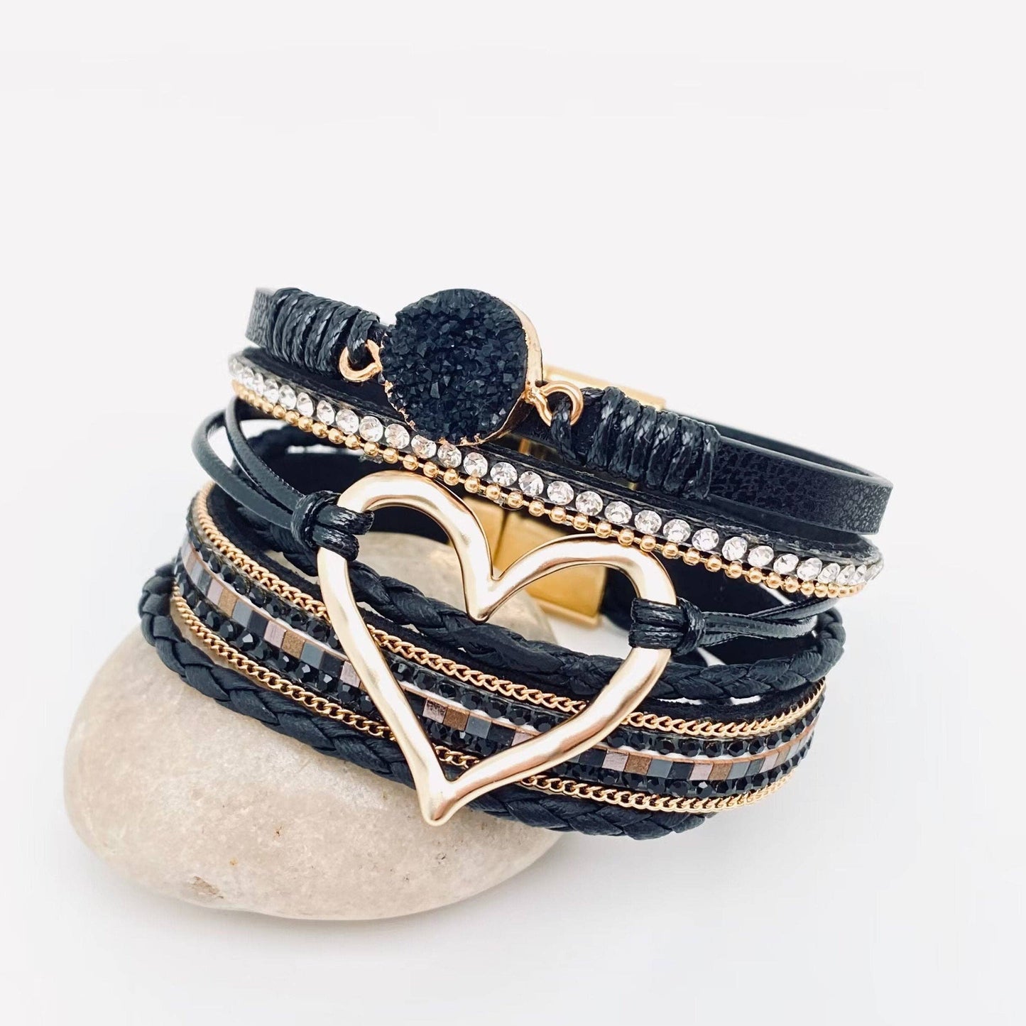 Multi-Layer Heart Charm Bangle Bracelets - BJ/LB: Red