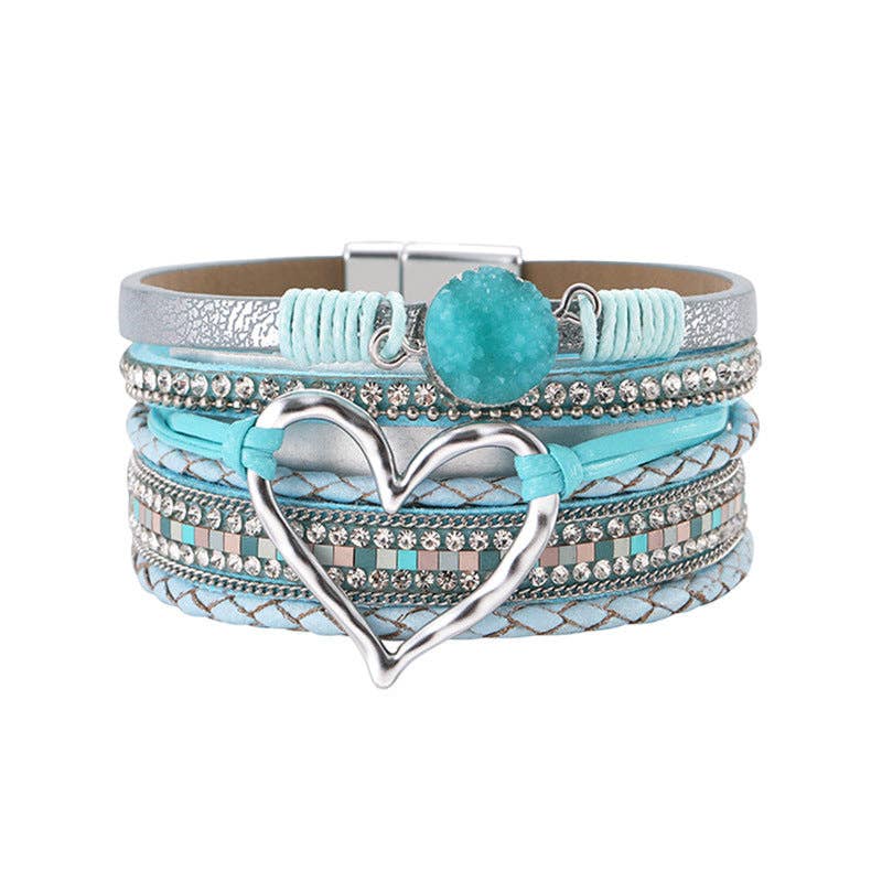 Multi-Layer Heart Charm Bangle Bracelets - BJ/LB: Silver