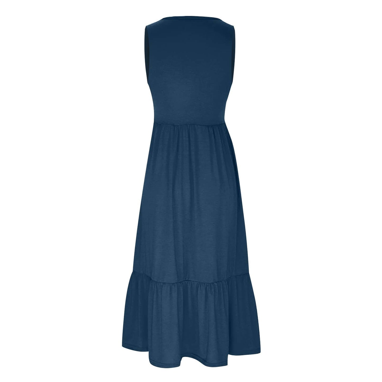 Ladies Sleeveless Pockets Simple Midi Dress