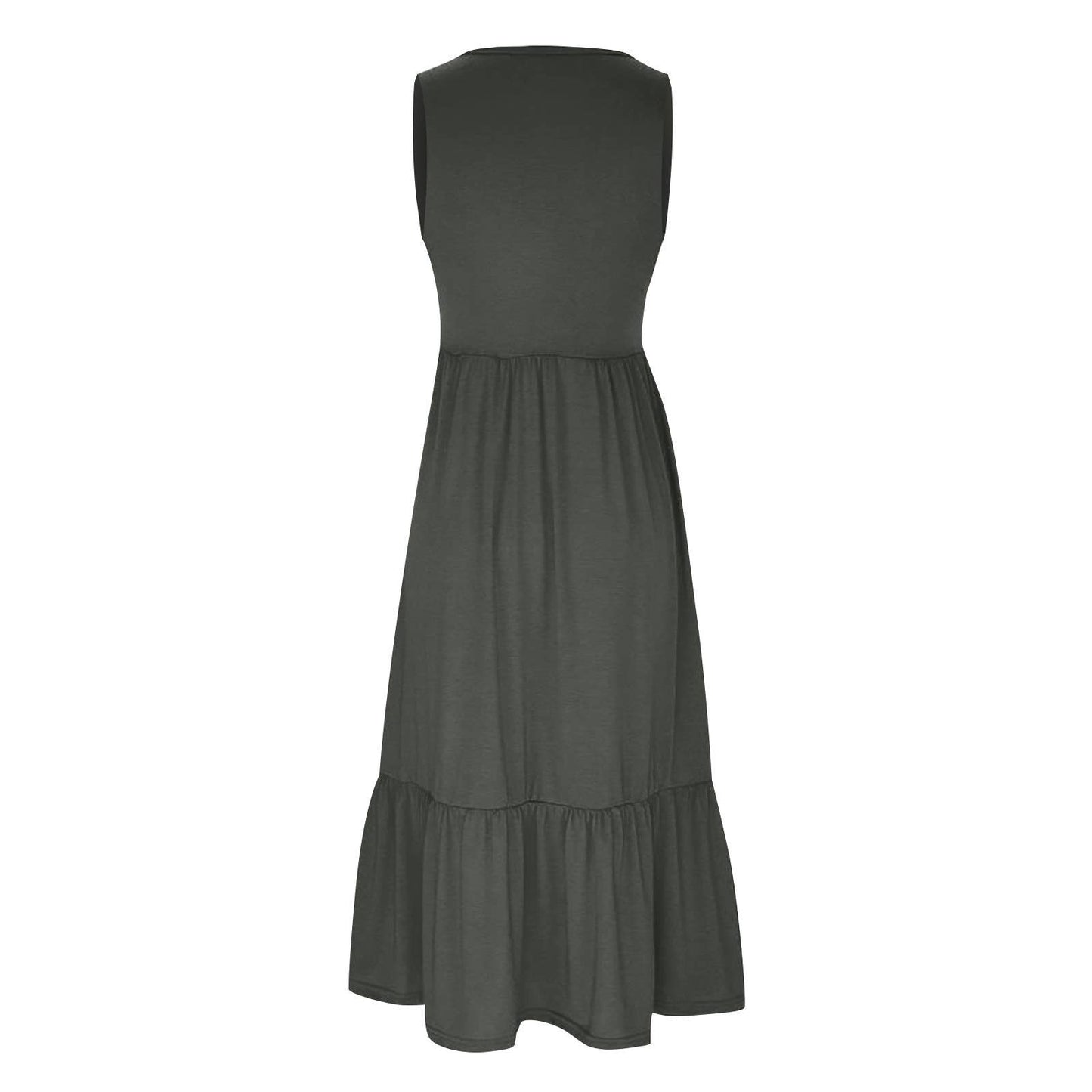 Ladies Sleeveless Pockets Simple Midi Dress