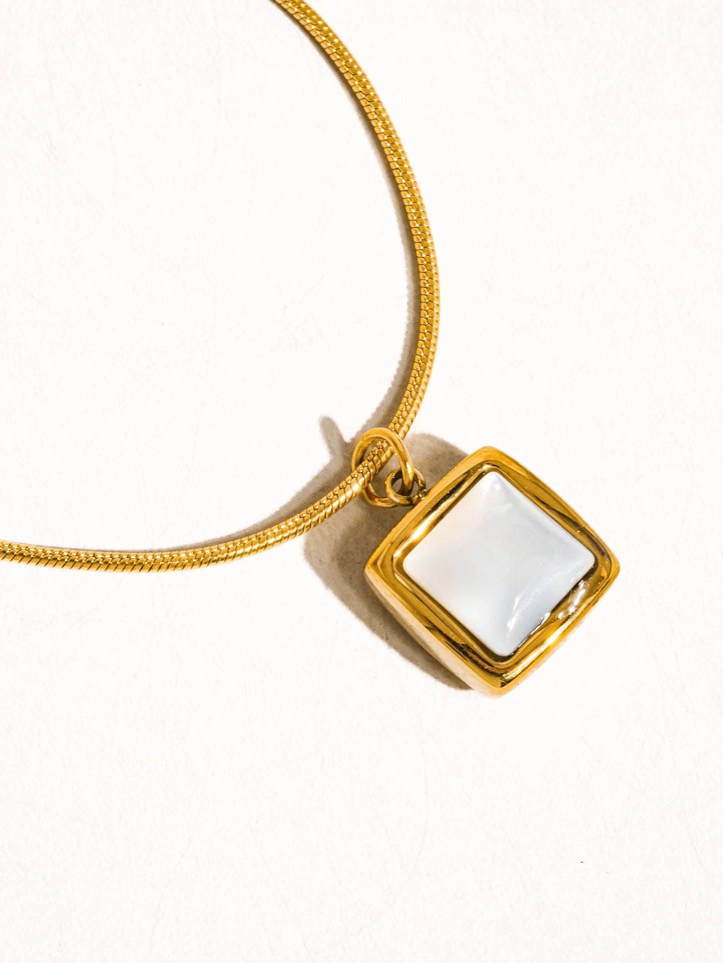 18K Gold Non-Tarnish Square Shell Necklace