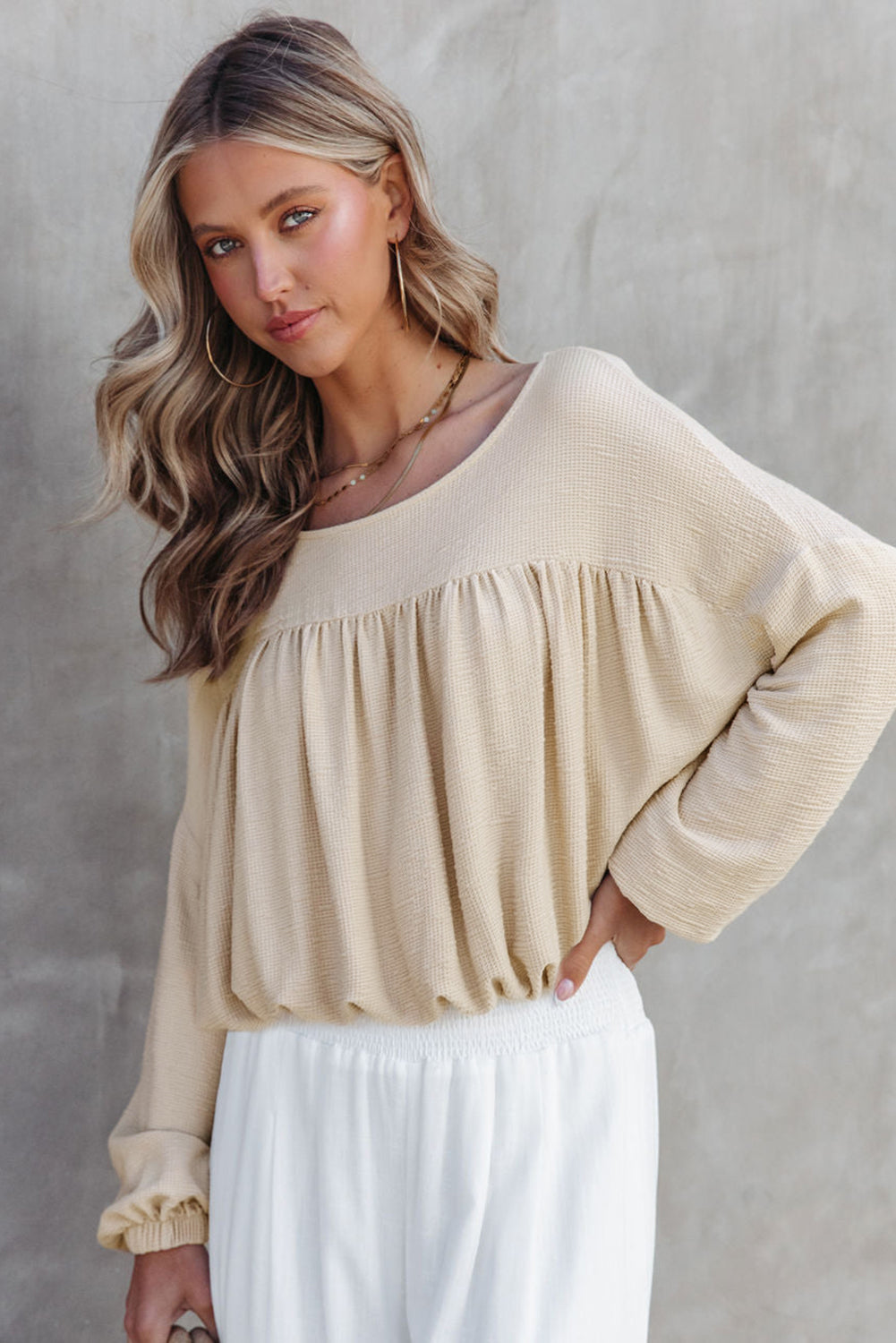 Pleated Long Sleeve Top