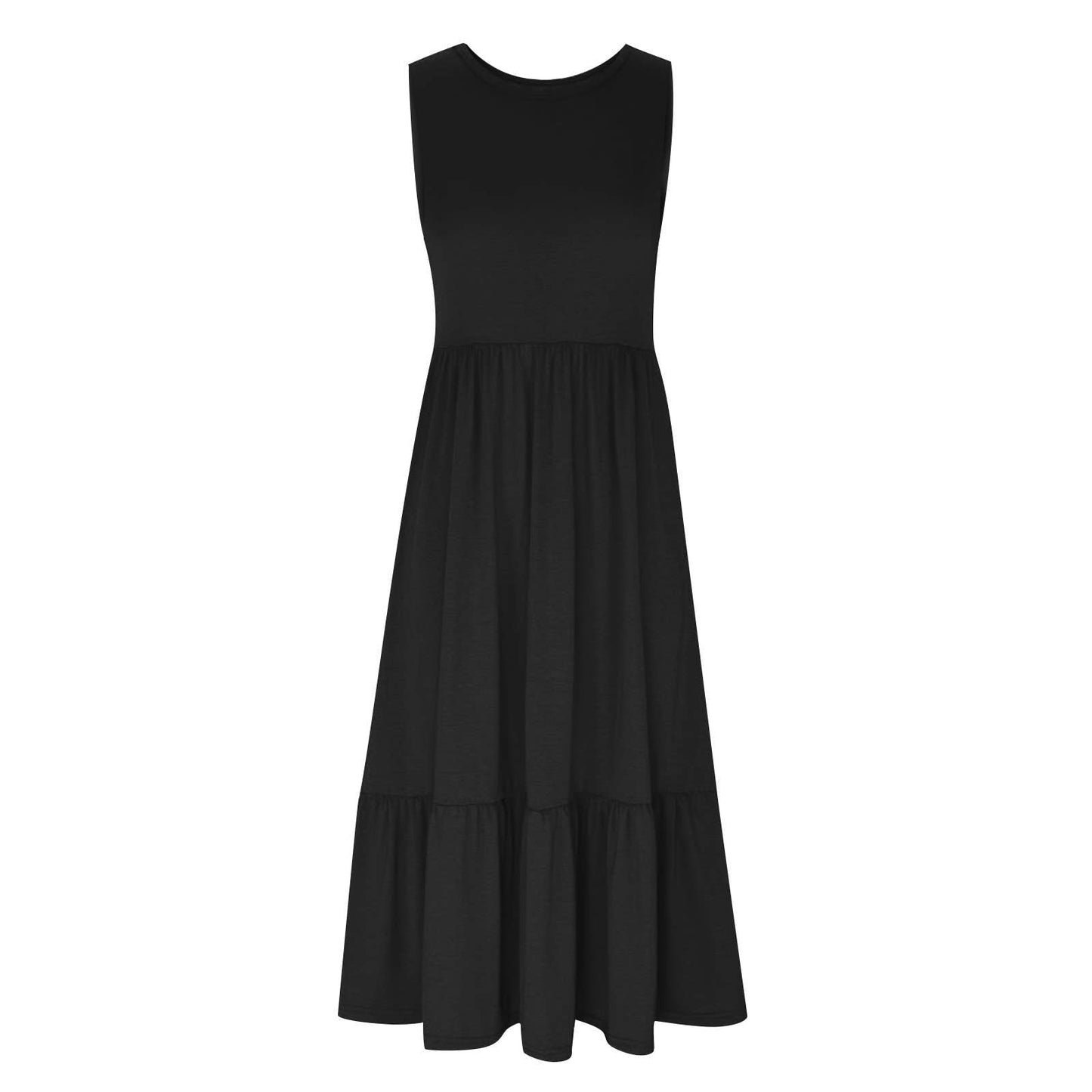 Ladies Sleeveless Pockets Simple Midi Dress