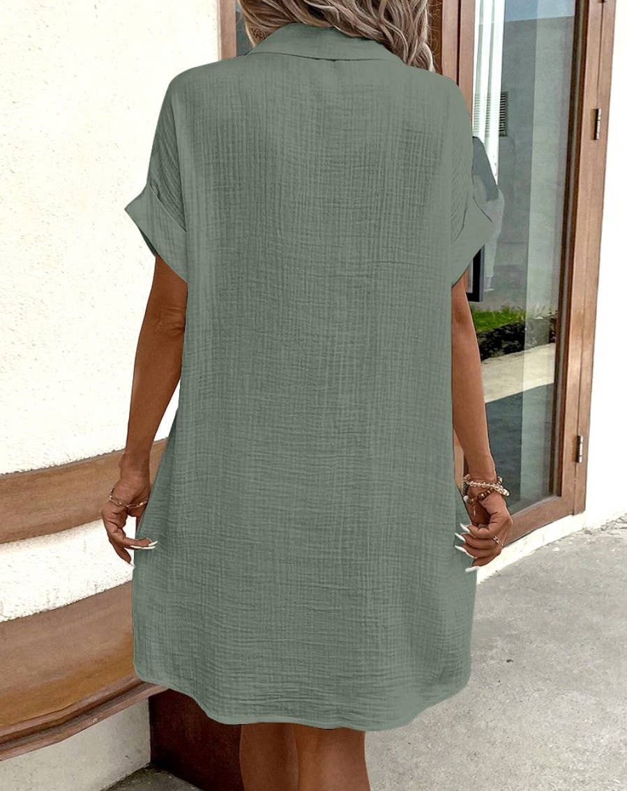 Solid Color V Neck Shirt dress