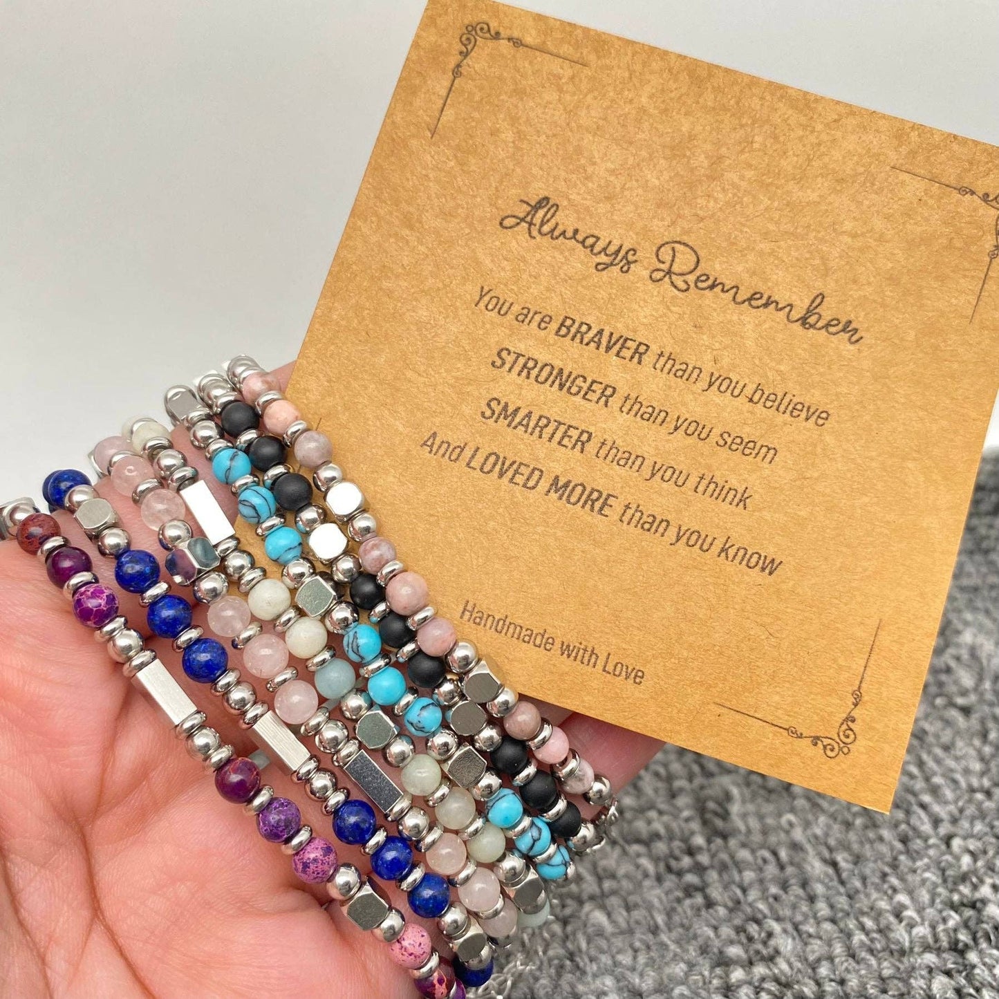 4mm Stone & Stainless Steel Bead Bracelet| Blessing Card -CS: Red Crystal Bracelet & Awesome