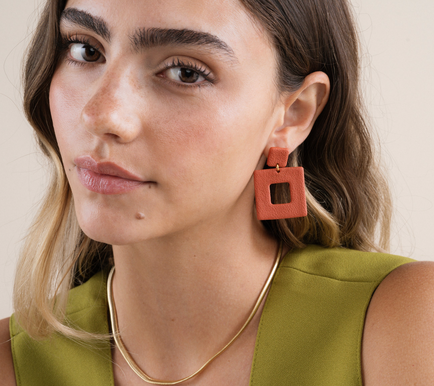 Square Clay Earring-  Terracotta