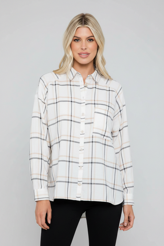 Raglan Sleeves Cotton Oversized Plaid Shirt