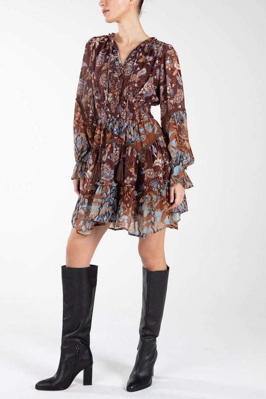 Miss Me Multi Brown MD1815L - Paisley Print Dress