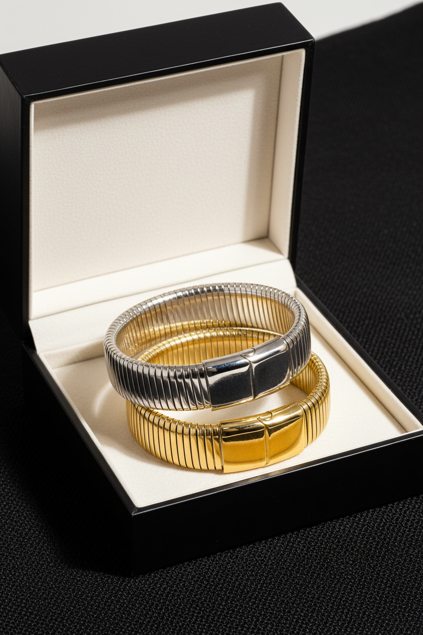 Christel 18K Gold Non-Tarnish Stripe Bold Bangle