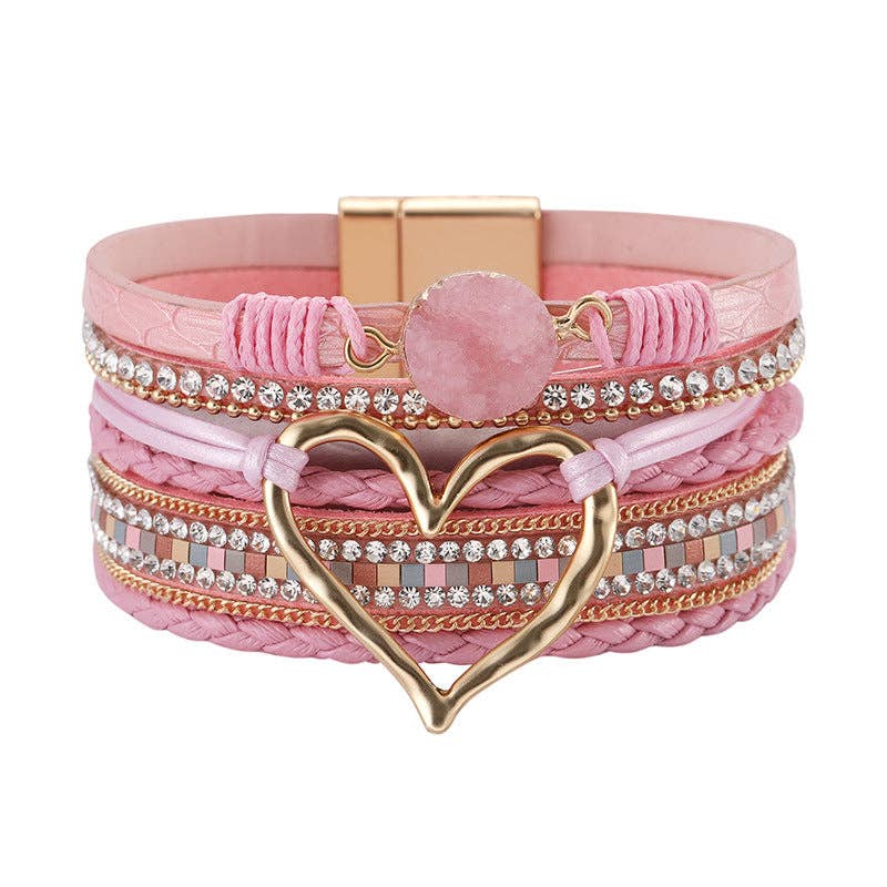 Multi-Layer Heart Charm Bangle Bracelets - BJ/LB: Silver