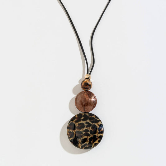 Cheetah Print Bubble Disc and Corded Y-Neck Necklace