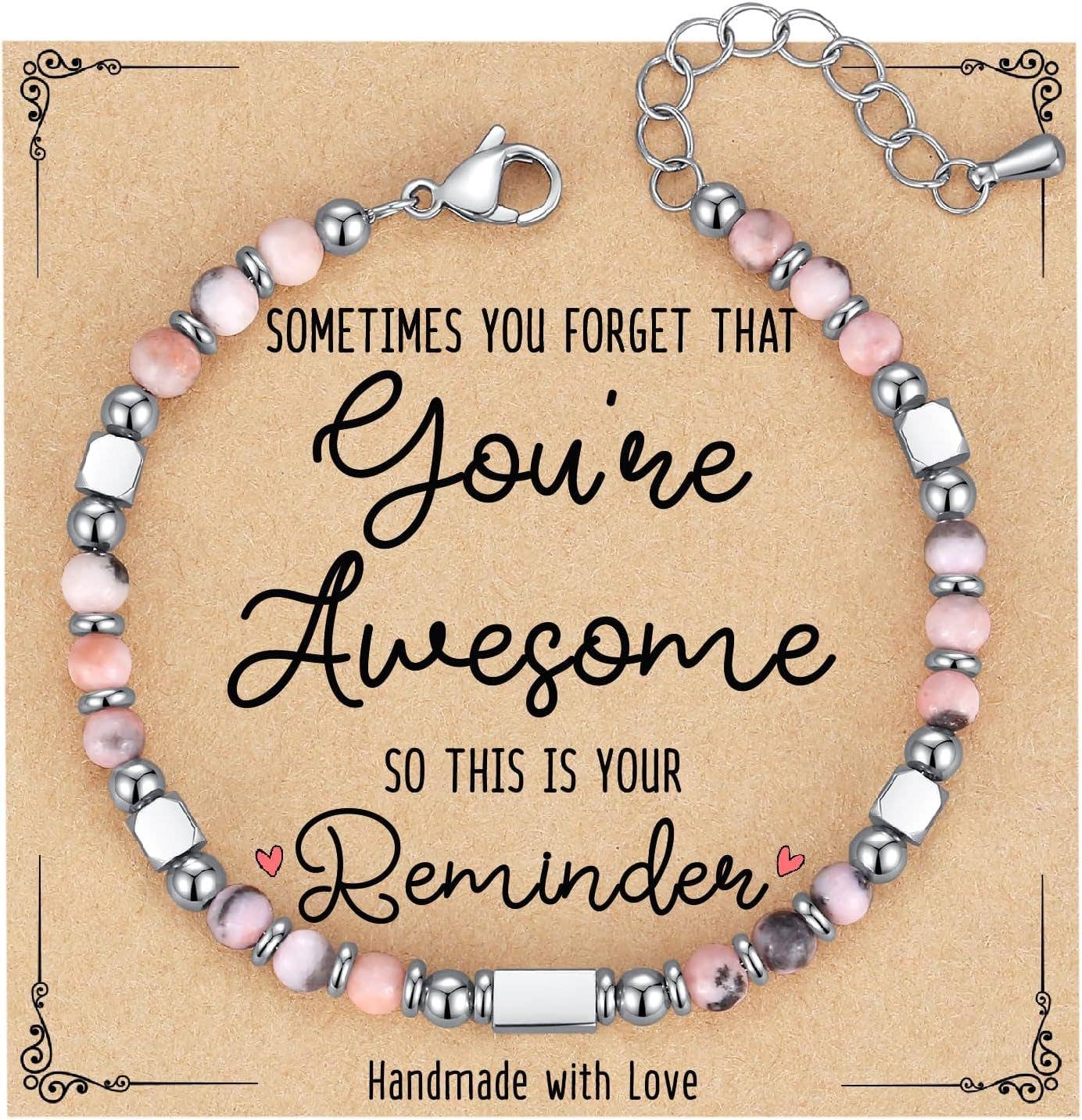 4mm Stone & Stainless Steel Bead Bracelet| Blessing Card -CS: Amethyst Bracelet & Awesome