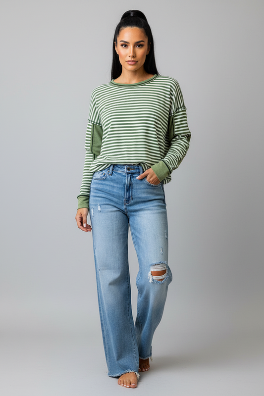 Green Stripe Long Sleeve T-Shirt