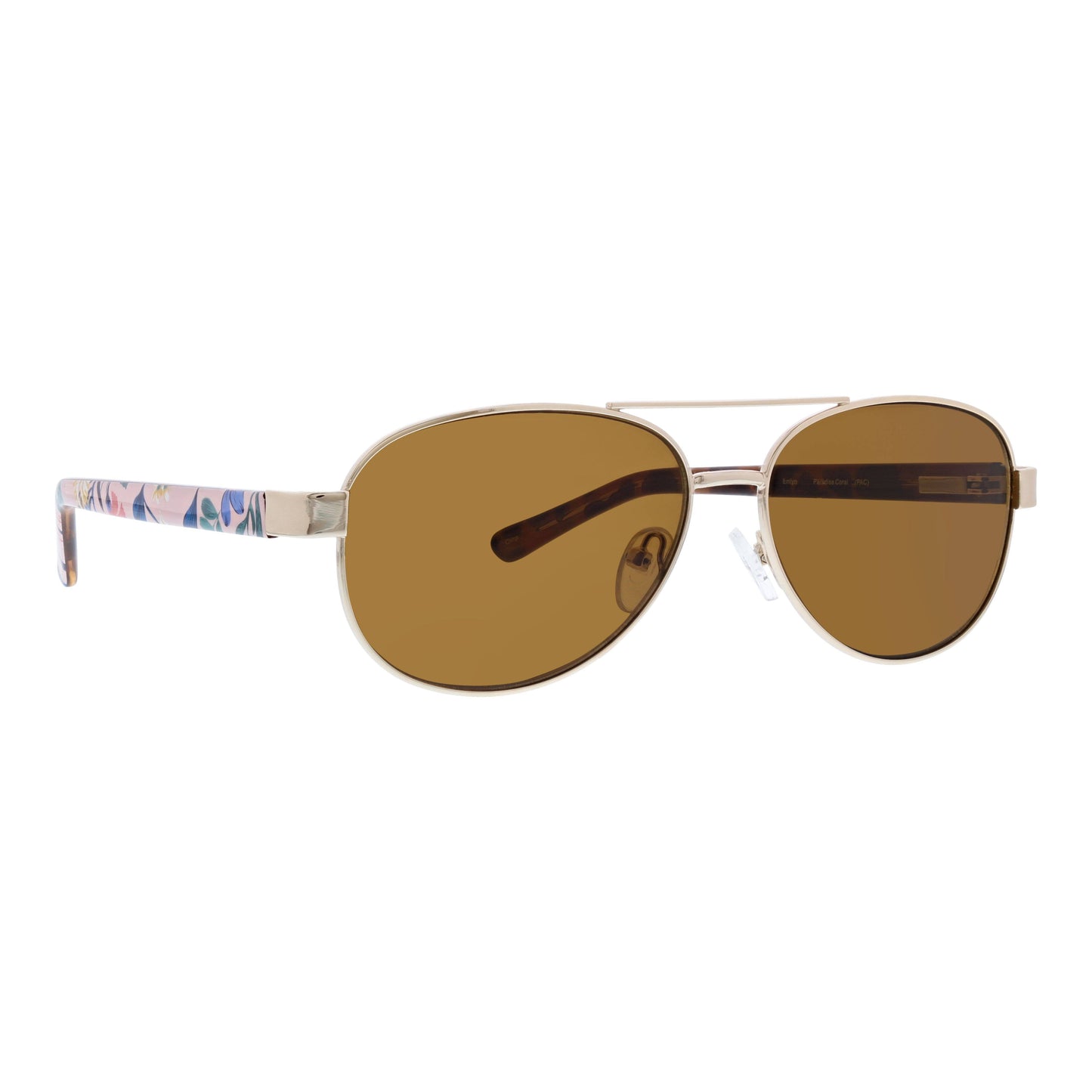 Sunglasses with floral arm design on a white background