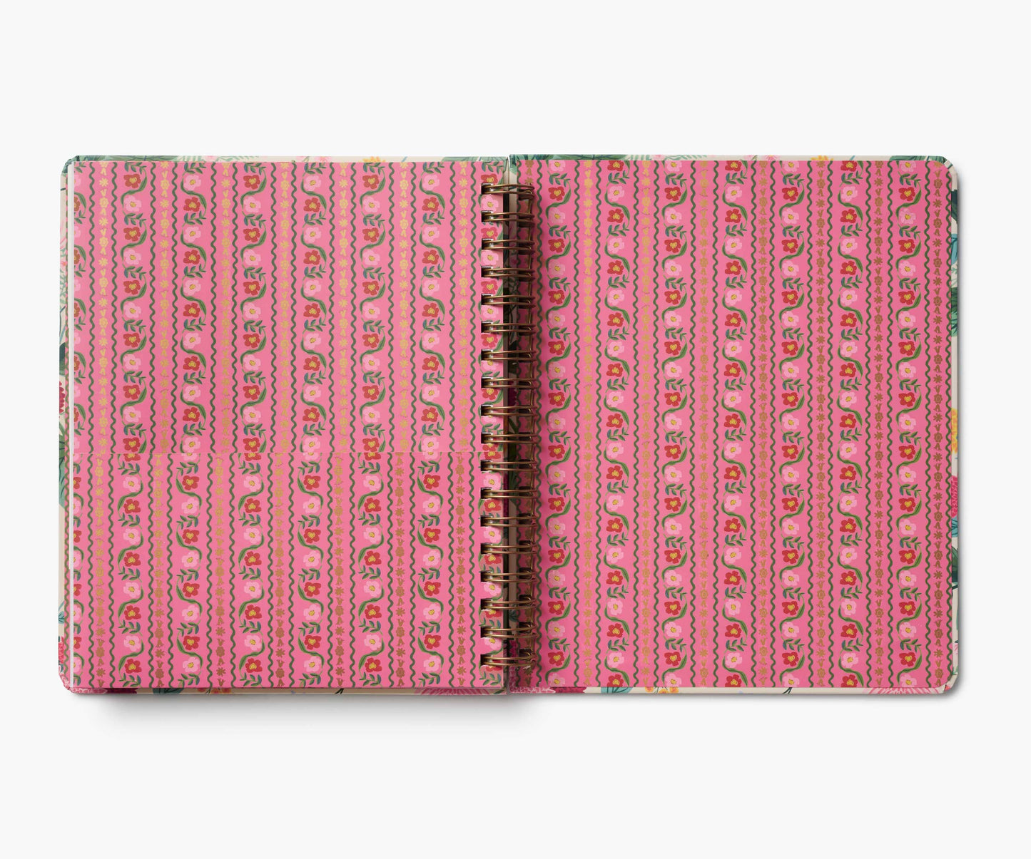 Pink patterned notebook with a white background